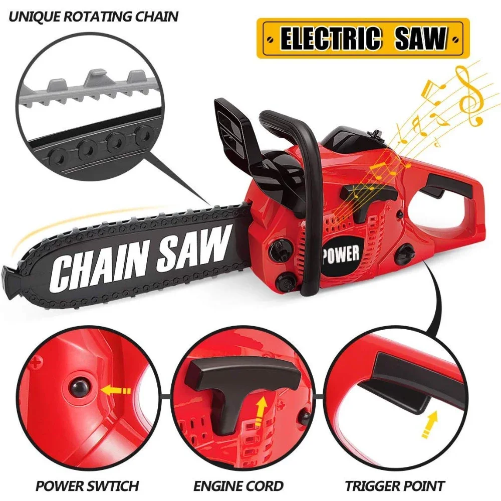 WizKidz Toy Chainsaw for Kids Electric Pretend Play Set with Rotating Chain & Realistic Sounds Outdoor Preschool Tool Toy Gift