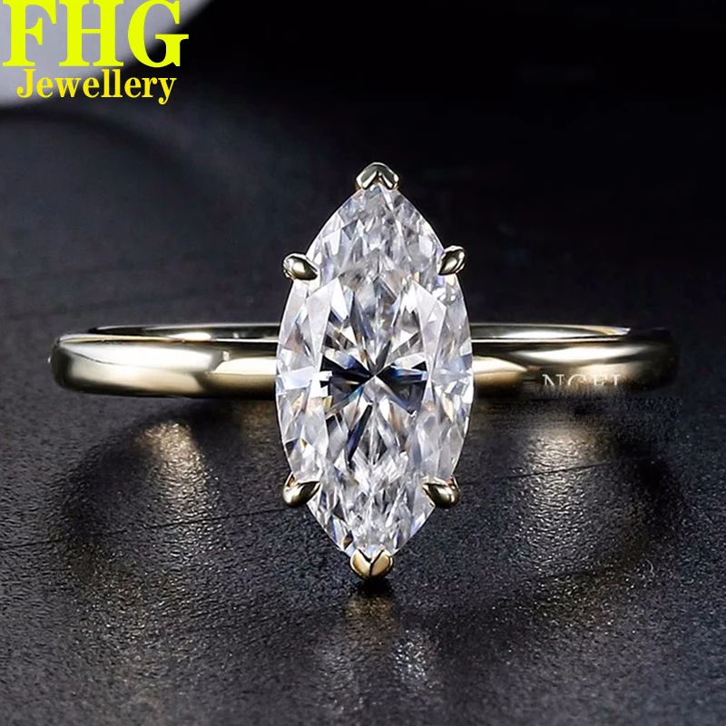 

Marquise 2Carat Shape Au750 18K Yellow Gold Ring DVVS1 Moissanite Diamond ring Women Wedding Party Engagement birthday gift