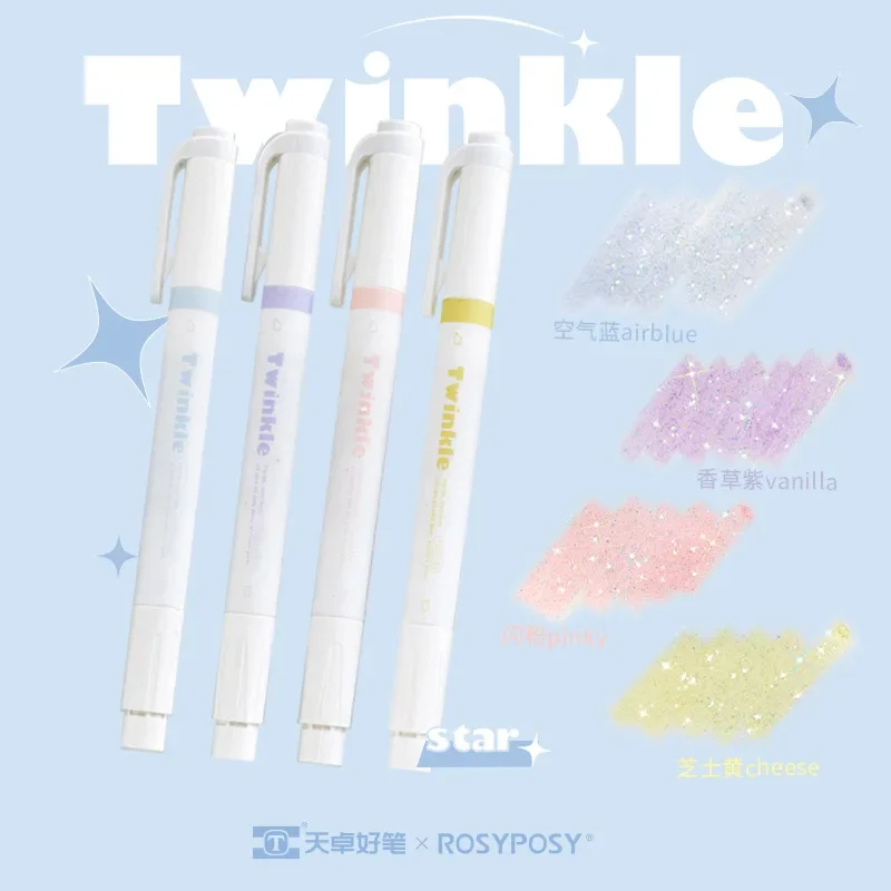 

4pcs Gitter Gel Highlighters Shimmering Pastel Markers for Notes Study Supplies for Students Scrapbook Journal Accessories