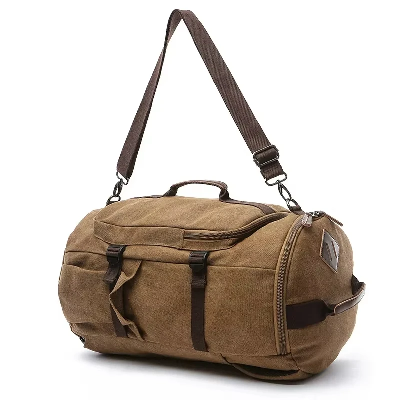 Men's Large Capacity Canvas Backpack Multifunction Duffel Bags Cylindrical Outdoor Travel Backpacks Luggage Bags for Teenager