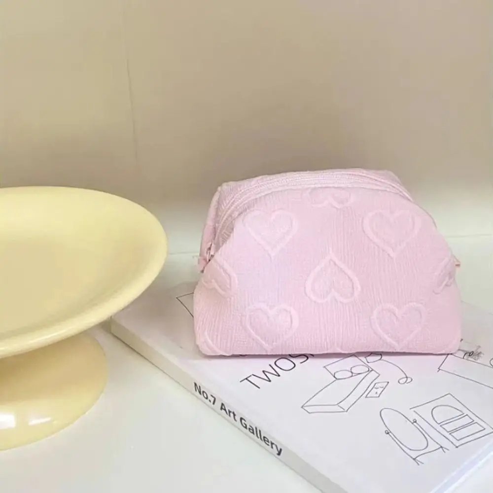 Cute Pink Heart Cosmetic Bag Mini Large Capacity Coin Purse Data Cable Storage Bag