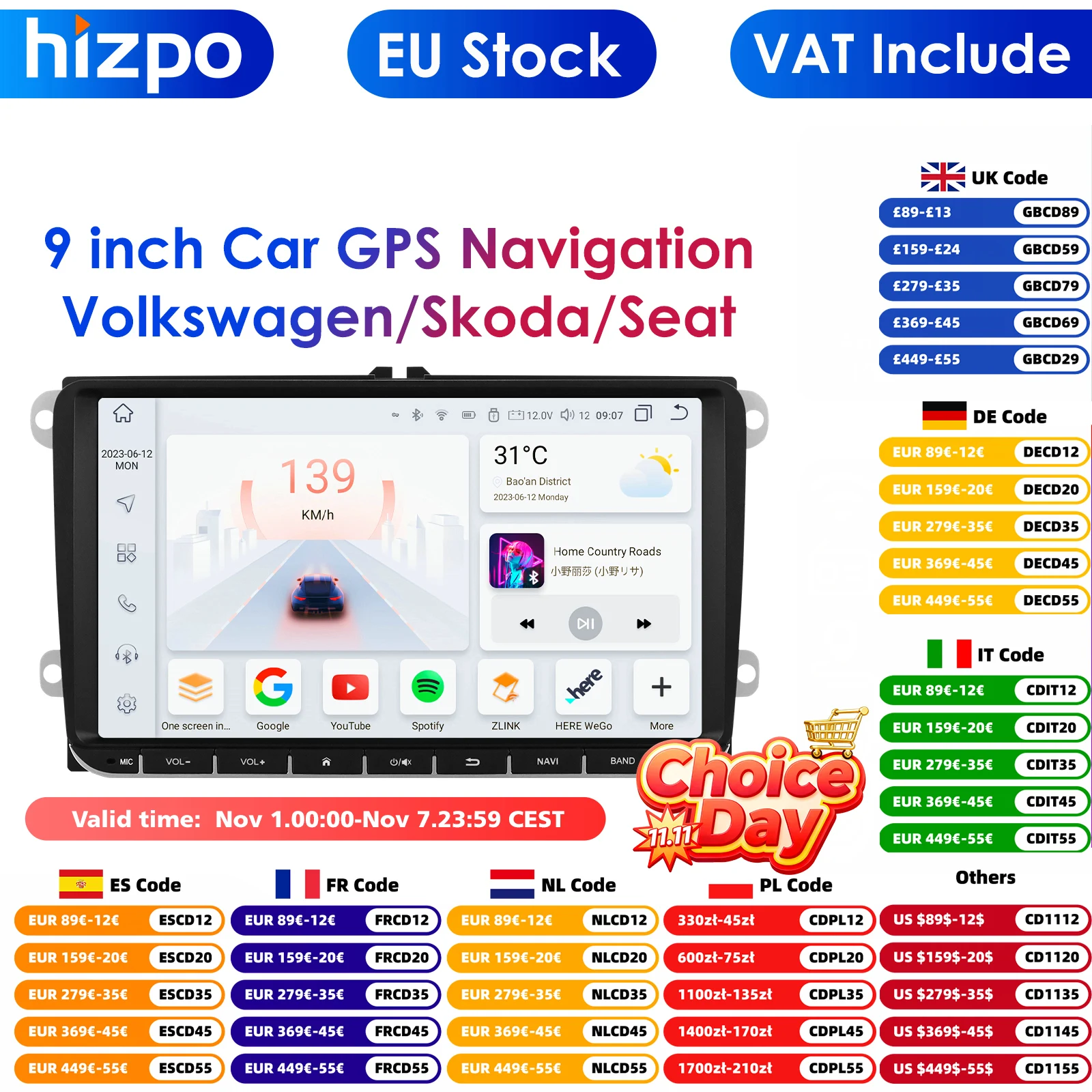 Carplay 4G 9 inch 2Din Android 14 Car Multimedia Player For Volkswagen Skoda Octavia Golf 5 6 Touran Passat Polo Jetta Autoradio