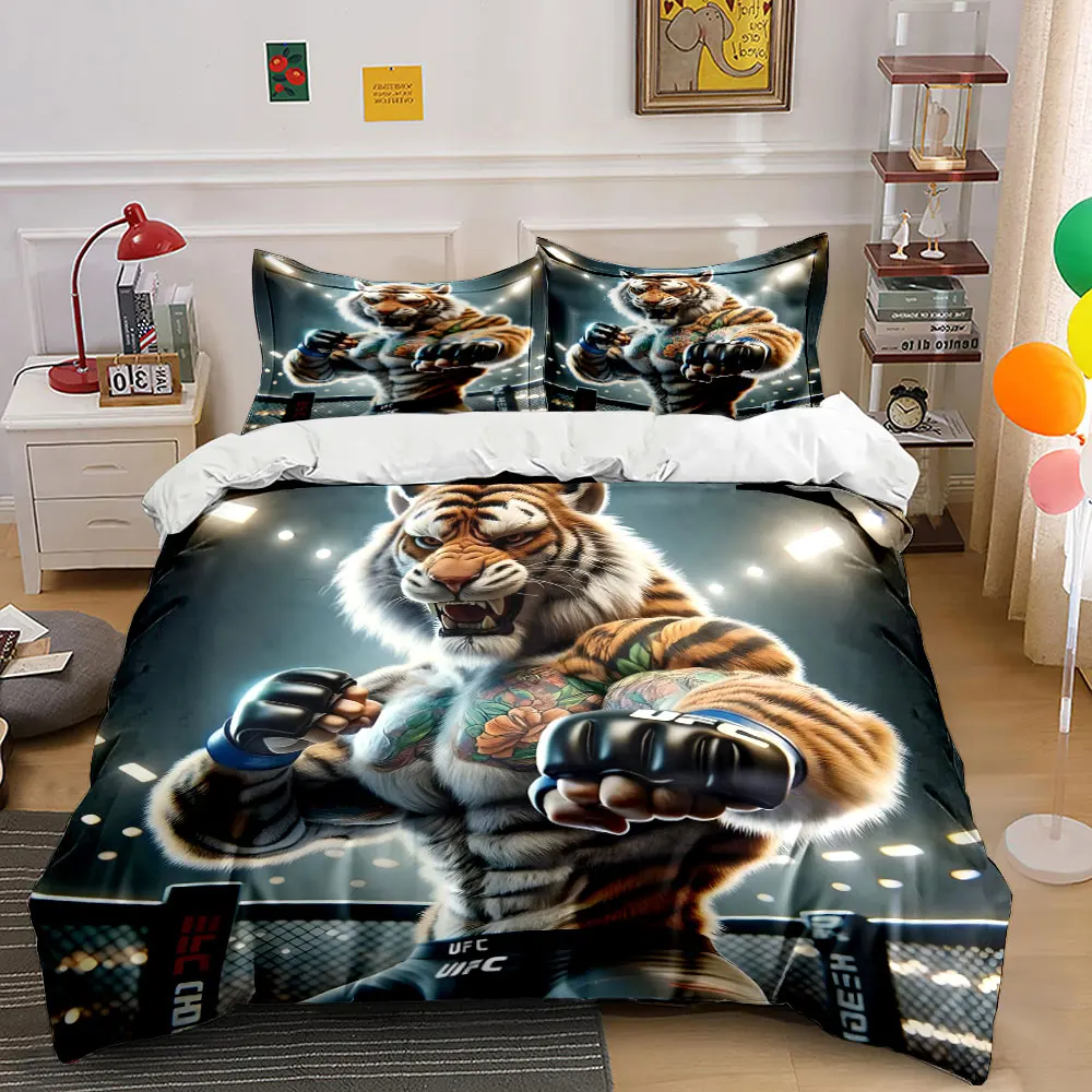 Fierce tiger fighter in the ring Bedding Set for Kids Luxury Gift 3pcs Digital Print Comforter Set Soft Comfortable Breathable