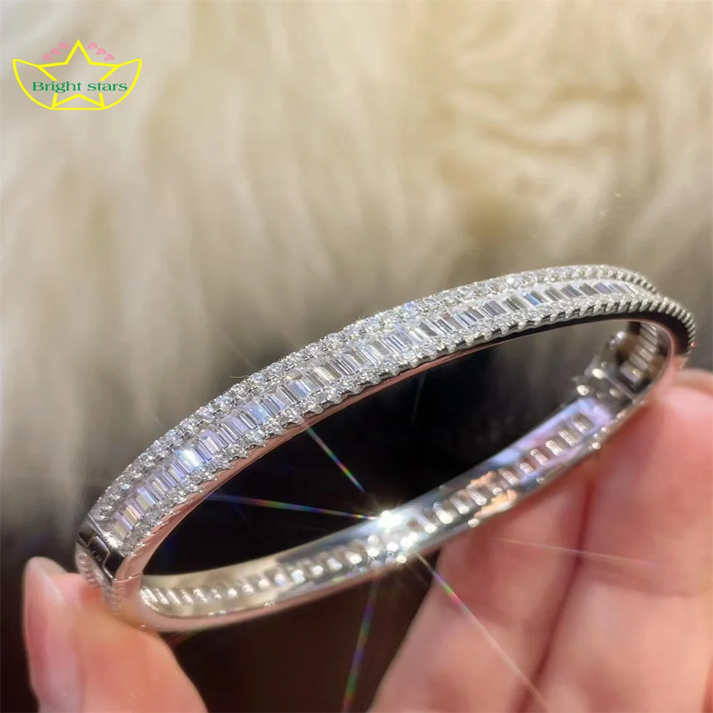 Bright Stars 925 silver gold plated high carbon diamond T square full diamond heavy industry bracelet hand jewelry women