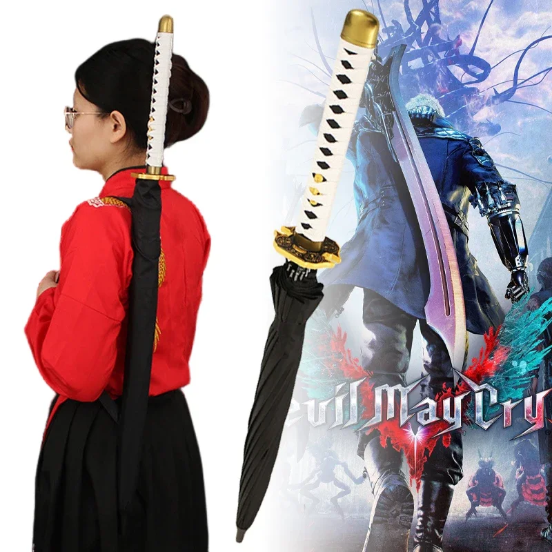 Langes Vergil Yamato Katana Regenschirm Schwert Anime Regenmantel Devil May Cry 5, echte Größe, japanischer Katana Samurai Säbel Regenschirm Sonnenschirm