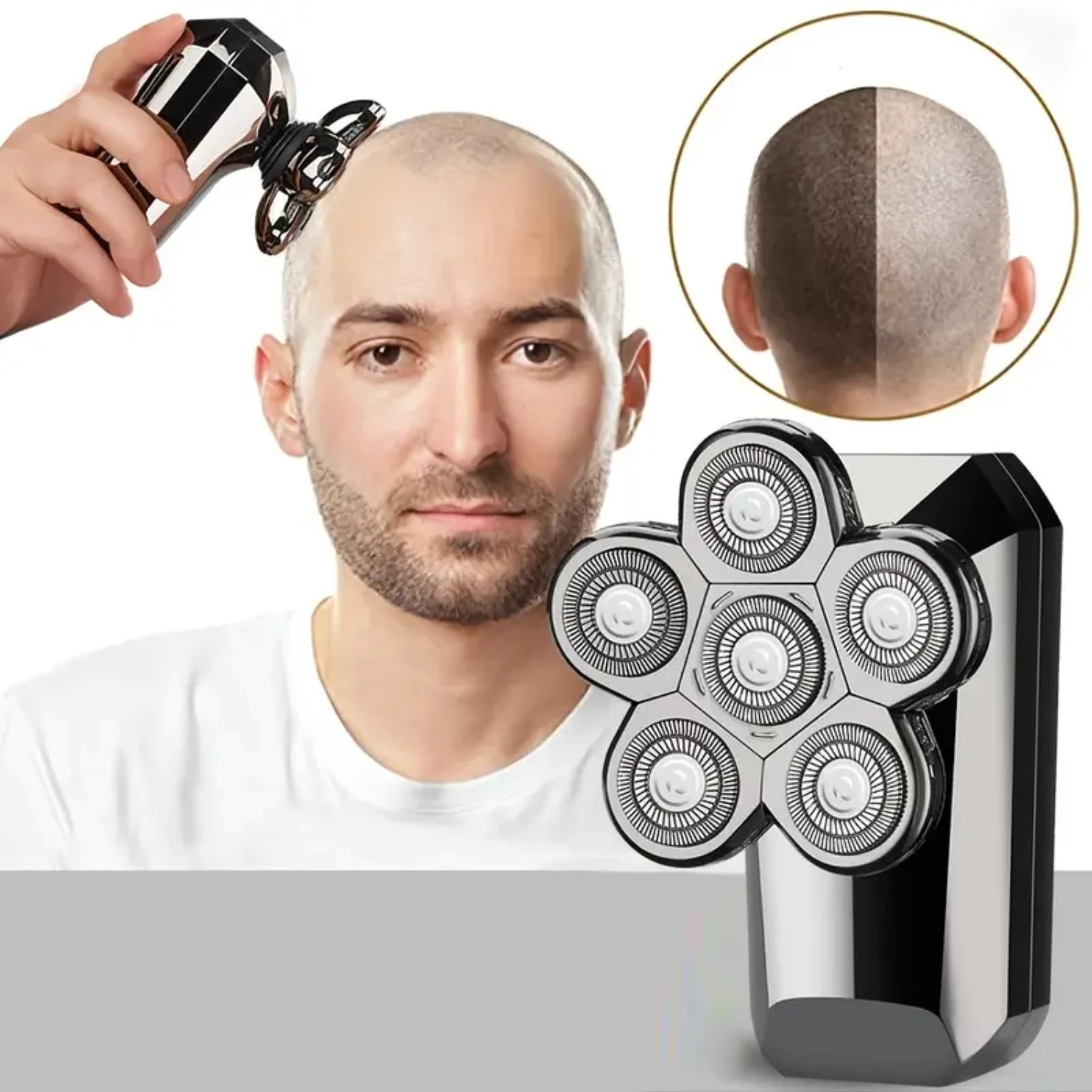 

Electric Head Shaver LED Display Mens Cordless Rechargeable Wet/Dry Skull & Bald Head Waterproof Razor With Rotary Blades Shaver