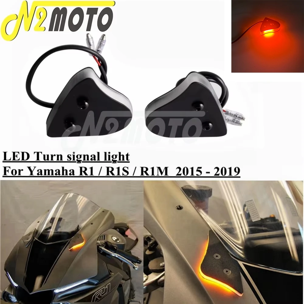 Motorcycle Mirror Block Off LED Windshield Turn Signals Light For Yamaha YZF R1 R1S R1M 2015 2016 2017 2018-19 Indicator Blinker
