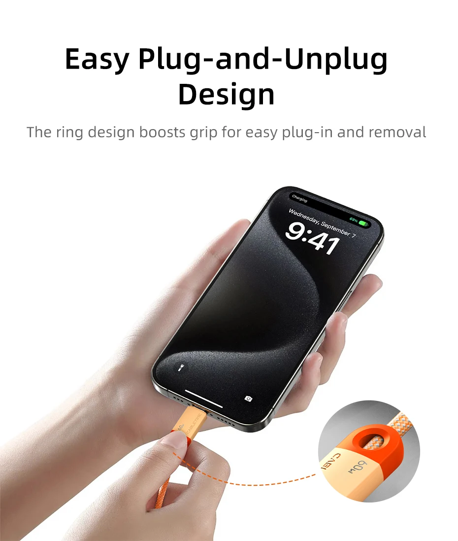 CABLETIME PD60W Kabel USB-C auf USB-C Hochgeschwindigkeits-Datensynchronisierungs- und Ladekabel Langlebiges Schnellladekabel für iPhone iPad Samsung – Detail 7