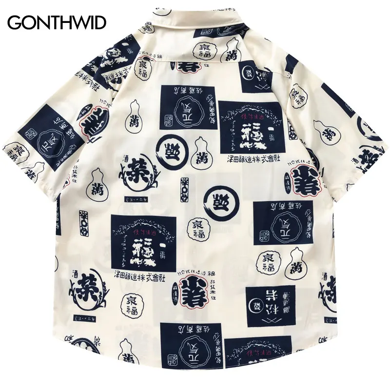 Harajuku Hawaiian Shirts Japanese Style Graphic Print Short Sleeve Blouse Streetwear 2024 Hip Hop Loose Casual Summer Beach Tops