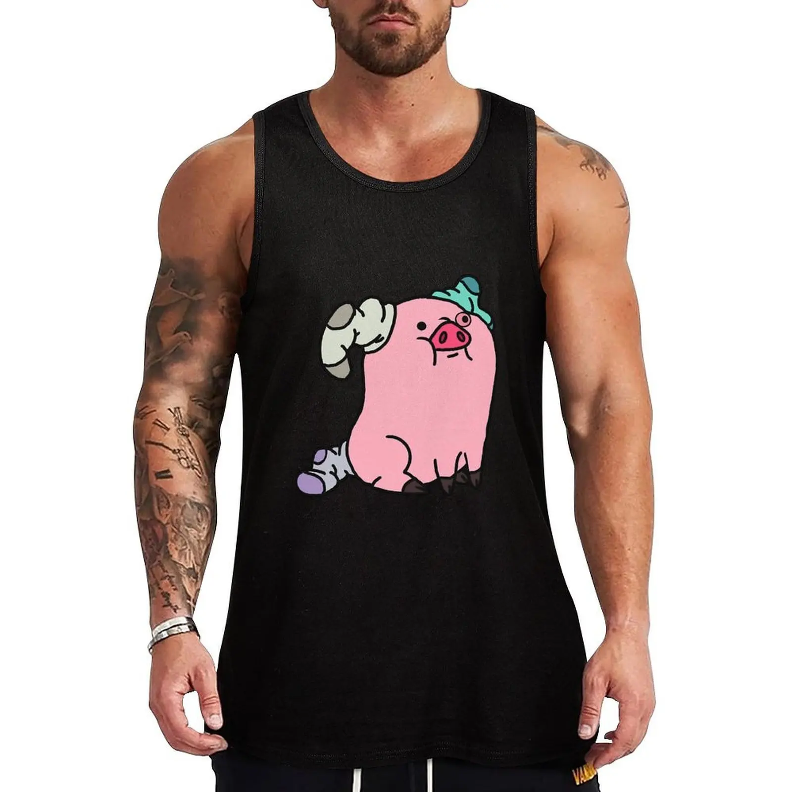 

waddles the pig Tank Top Vintage Print Tank Top Retro Graphic Sleeveless Tee