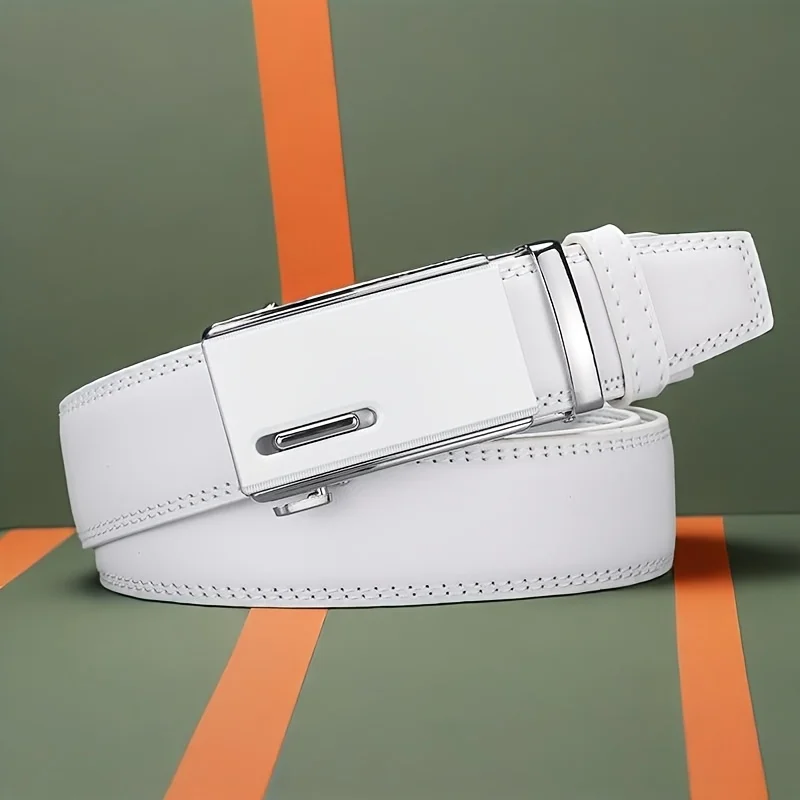 Men Leather Belt with Racing-Style Alloy Automatic Buckle Ideal Gift for Business Attire Perfect for Father's Day Birthday Gift
