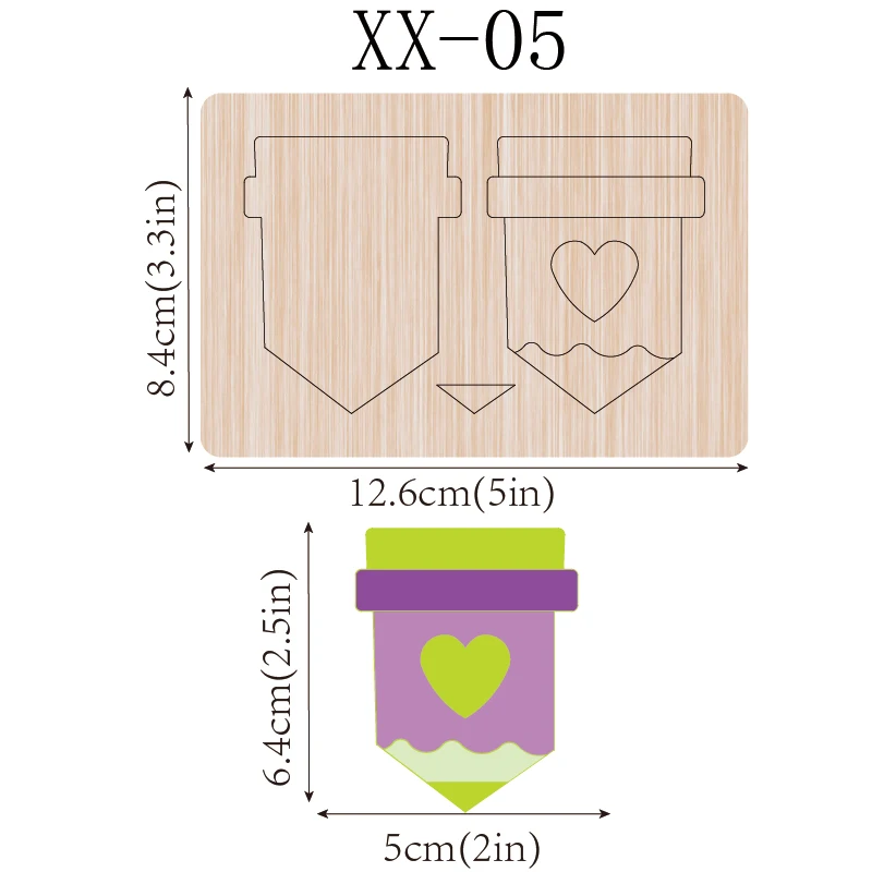 1 piece 2.5-inch crayon shaker with heart in center scrapbook wooden cutting mold for Christmas, suitable for most machines