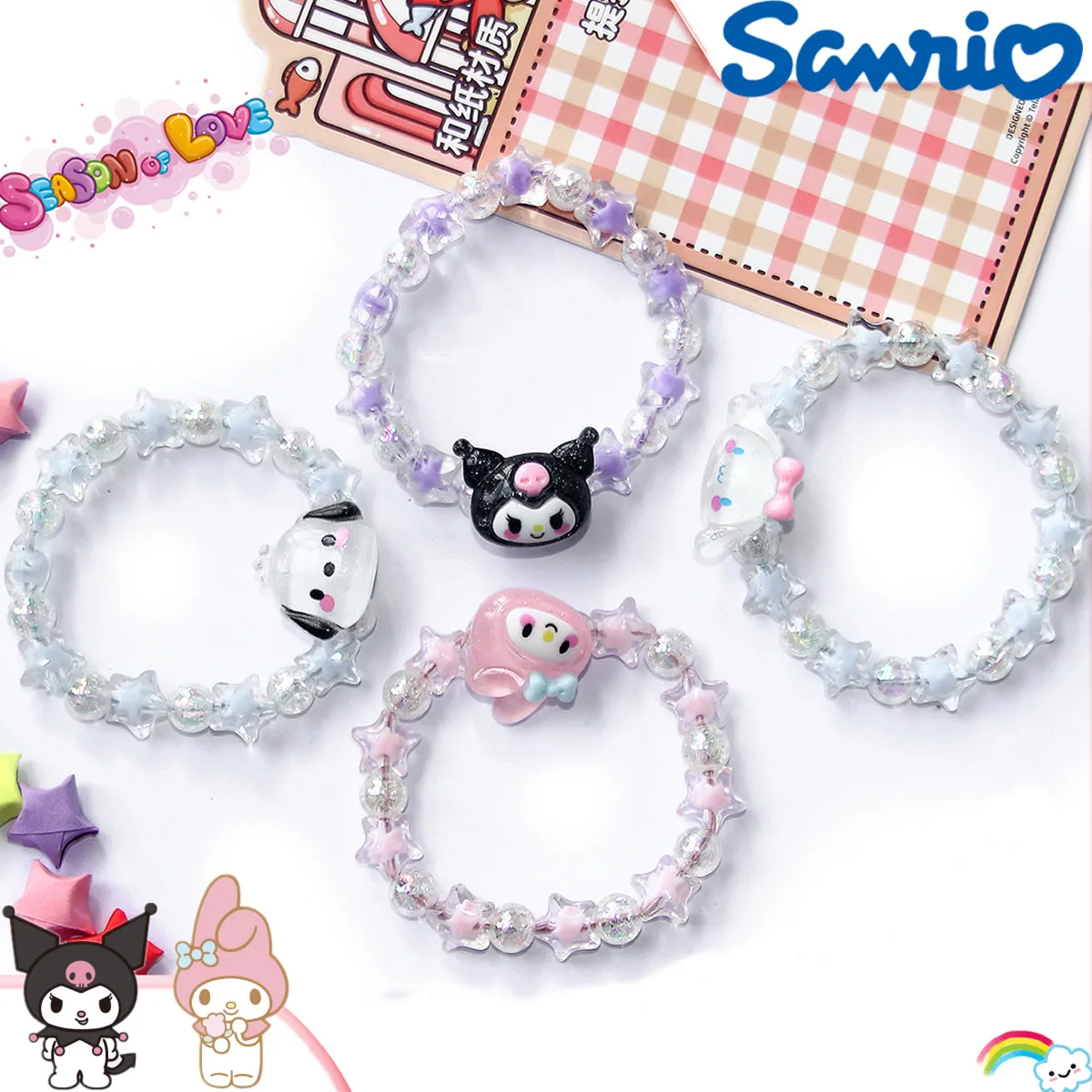 Sanrio Bracelet Kawaii Kuromi Crystal Melody Bracelet Cinnamoroll Bracelets For Jewelry Girls Heart Decorative Bead Chain Gift