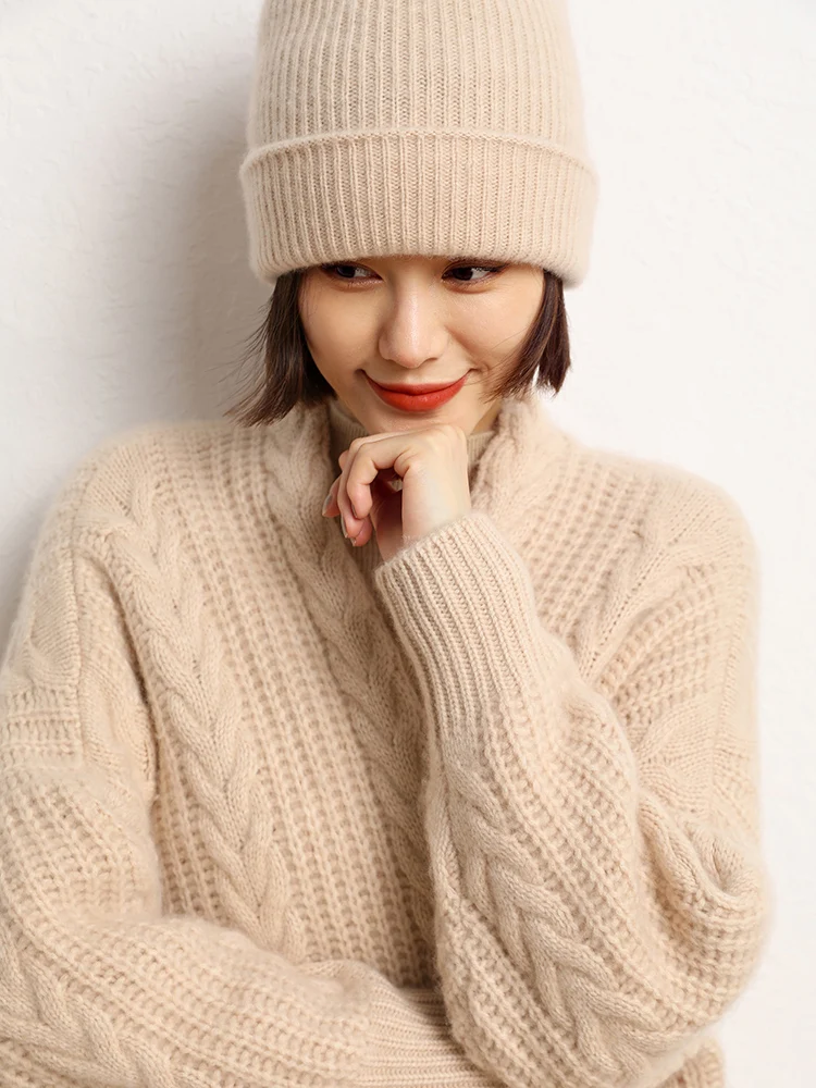 MEETCC женская шапка из 100% кашемира, осенне-зимняя мягкая модная шапка, теплая базовая кепка, шикарный вязаный головной убор премиум-класса, разноцветная шапка