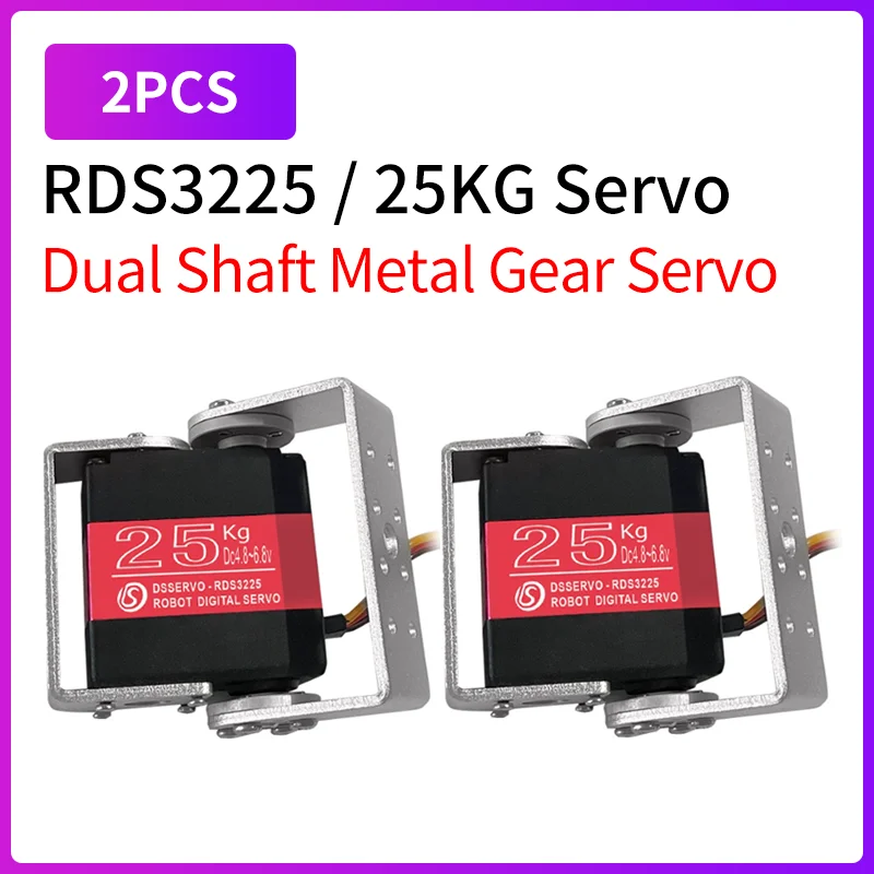 

2 шт. RDS3225 25 кг двухвальный сервопривод с высоким крутящим моментом, цифровой сервопривод с металлической шестерней для робота, механическая рука, высокая точность, длительный срок службы