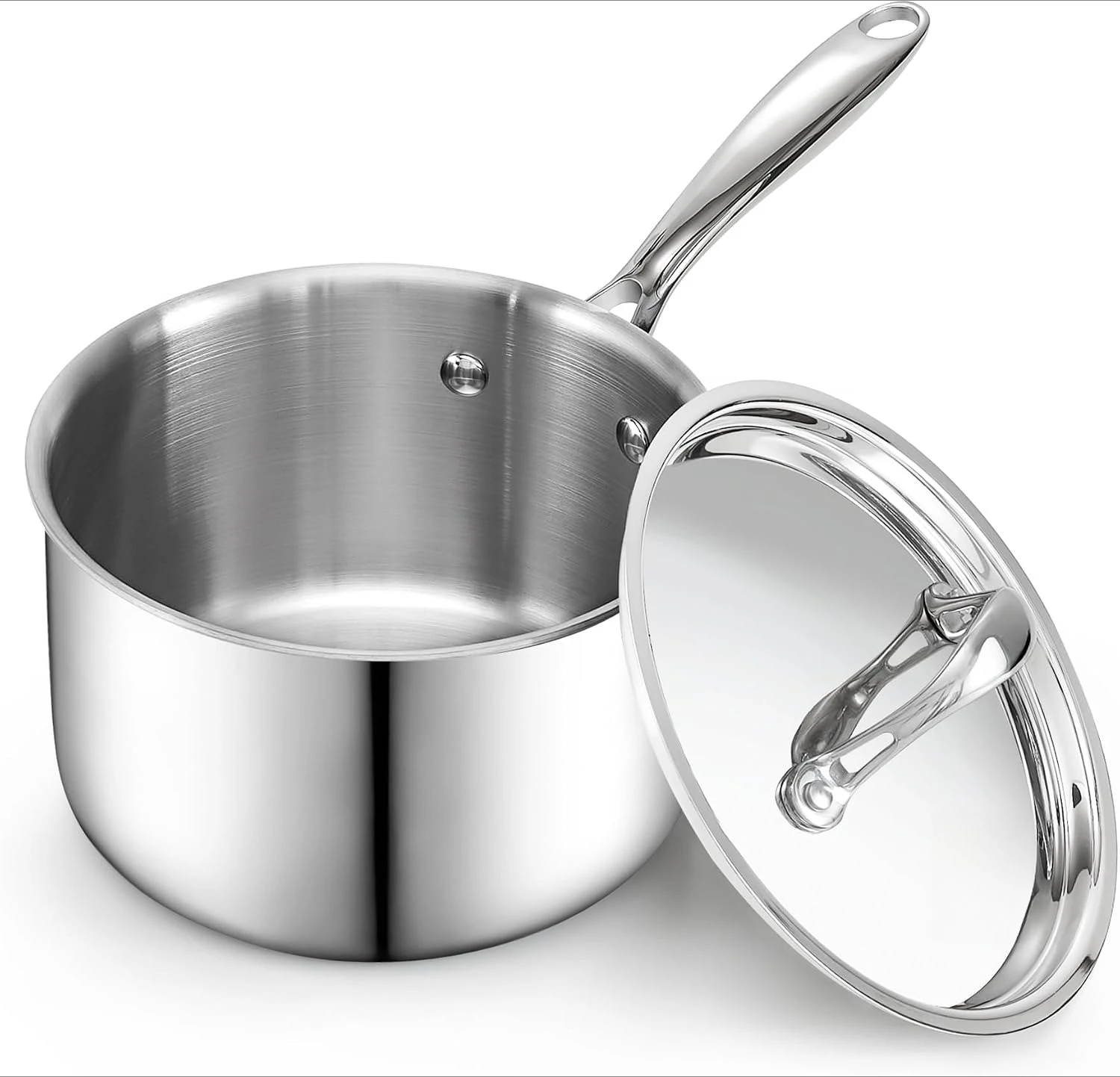 Multi-Ply Clad 3 Quart Stainless Steel Saucepan with Lid, Kitchen Induction Cooking Sauce Pot Pan, Dishwasher & Oven Safe, Compatible with All Cooktops