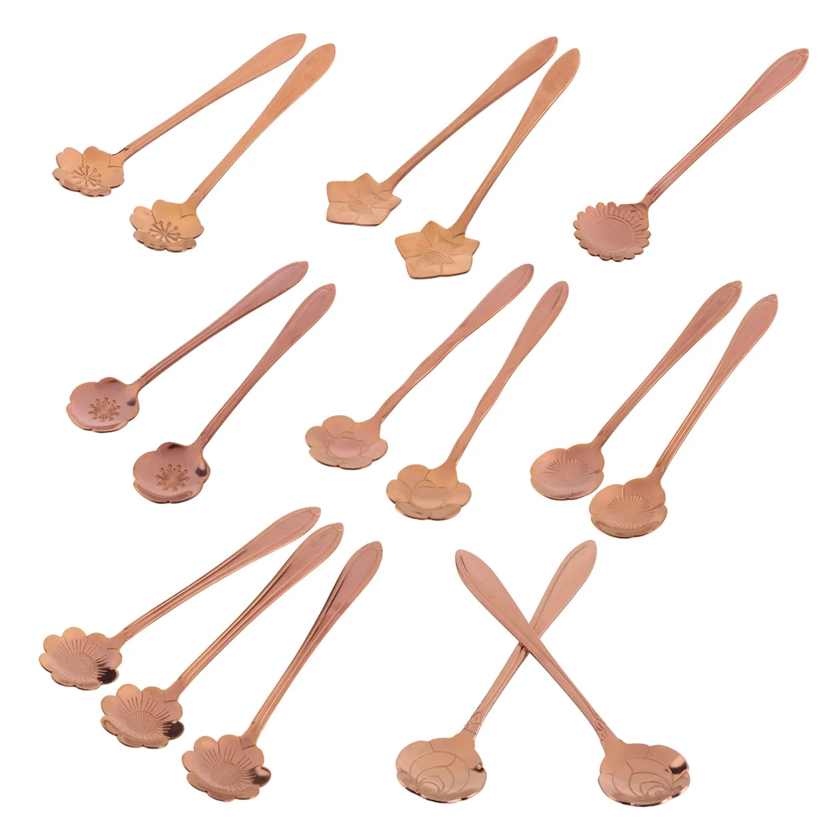 16 Pcs Set Stainless Steel Flower Coffee Spoon Dessert Sugar Ice Cream Stirring Tea Milkshake Spoon Set for Tableware Kitchen