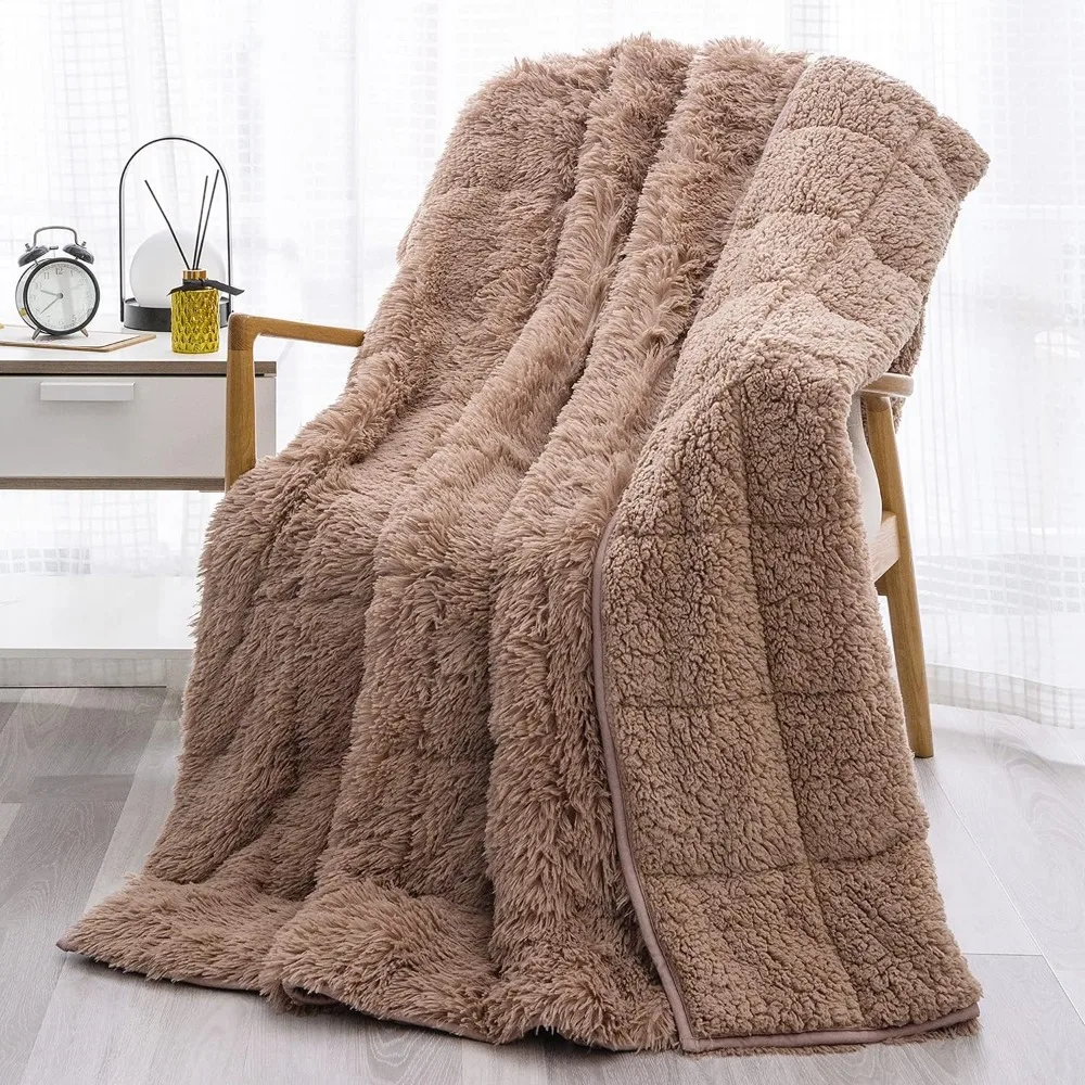 

Shaggy Long Fur Faux Fur Weighted Blanket, Cozy and Fluffy Plush Sherpa Long Hair Blanket for Adult 15lbs, Fluffy Fuzzy Sherpa