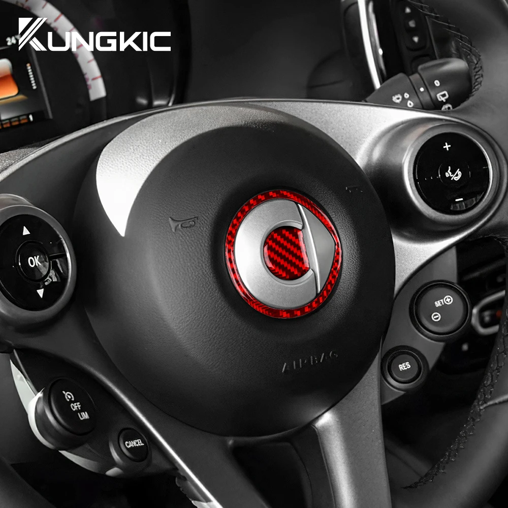 Real Soft Carbon Fiber Sticker For Mercedes Benz Smart 453 Fortwo/Forfour 2016 2017 2018 2019 2020 2021 Steering Wheel Cener Cov