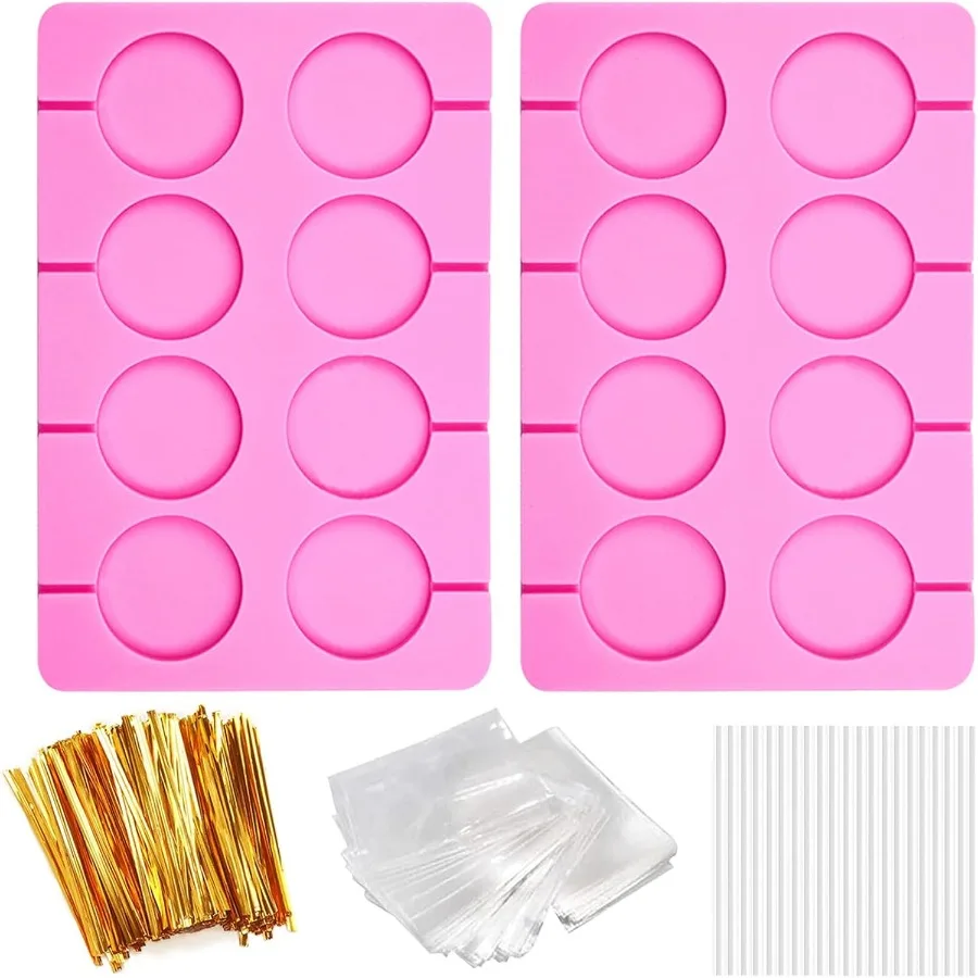 

2Pcs Silicone Hard Candy Chocolate Molds Round Non-stick Silicone Lollipop Sucker Mold Making Kit with 20 Sticks 100 Count Gold