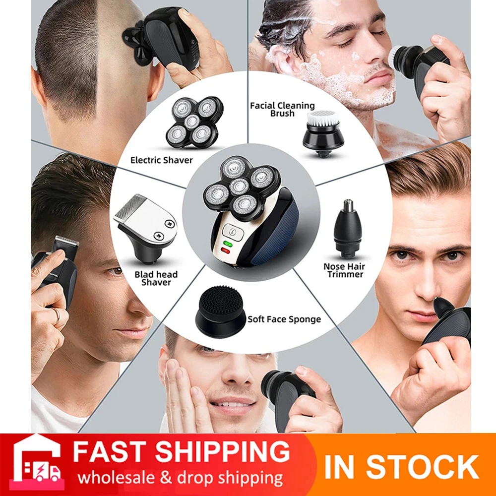 4D New 5-in-1 Floating Head Men's Electric Shaver Portable Rechargeable IPX7 Waterproof Shaver Nose Hair Trimmer Bald Body Razor