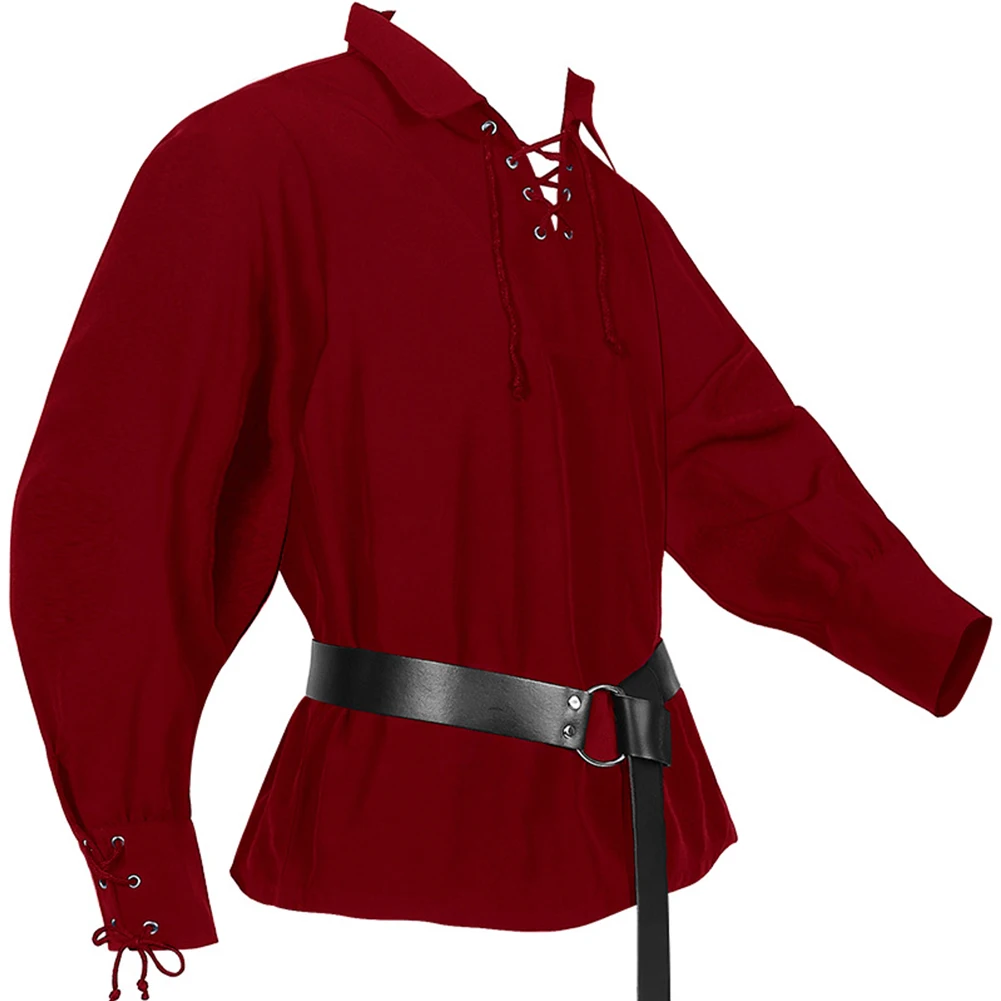 Men Medieval Renaissance Pirate Shirt Long Sleeve T-Shirt Cosplay Costumes Male V-neck Loose Blouse Top