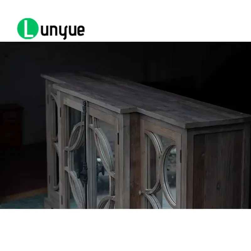 Luxury Country Antique Classical Retro Style Recycled Elm Sideboard Beverage Cabinet Accent Furniture for Living Room Dining