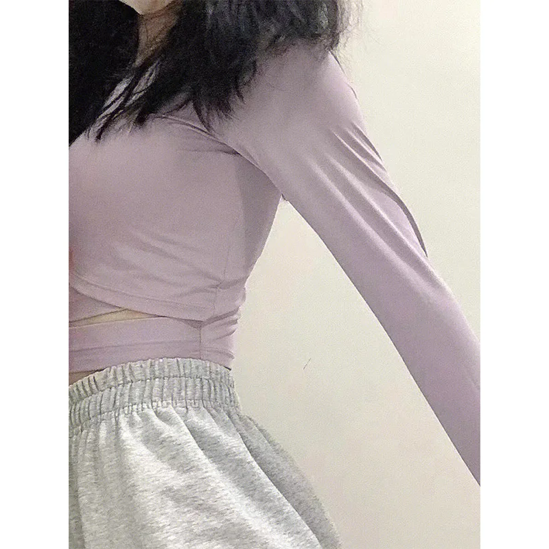 スリムフィット ロングスリーブ Tシャツ レディース 春秋 イレギュラーデザイン カジュアル インナー ベースレイヤー オル スリーブ ラウンドネック トップス