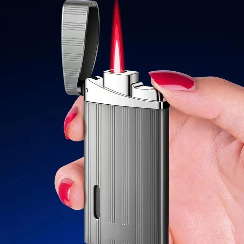 2026 Metal Lightweight and Thin Visual Vent Window Straight Inflatable Lighter, Powerful Windproof Flame Cigarette Accessories