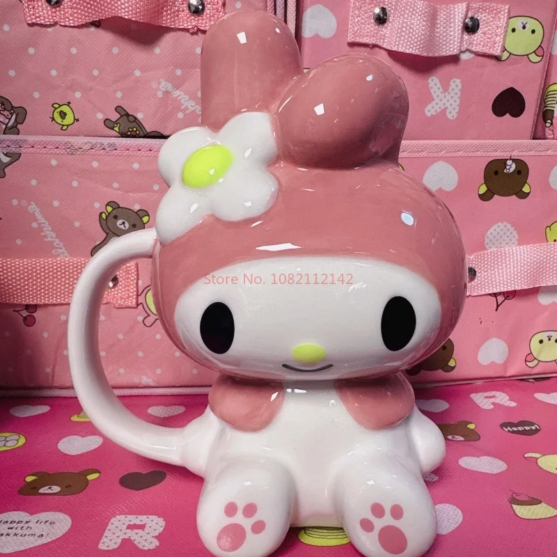 Taza de agua de Hello Kitty Sanrio para niña, muñeco de dibujos animados Kawaii, pajarita Kt, Taza de cerámica, Anime, regalos de cumpleaños para niños, recién llegado