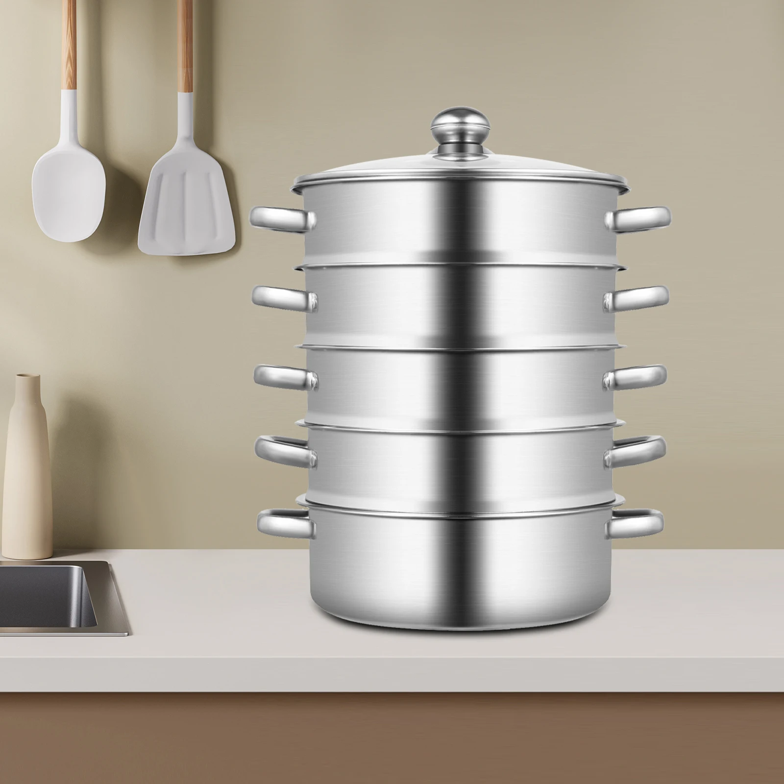 

5-Tier Food-Grade Stainless Steel Steamer Pot, Large Capacity with Flexible Tiers, Easy Cleaning for Steaming, Soup & Hot Pot