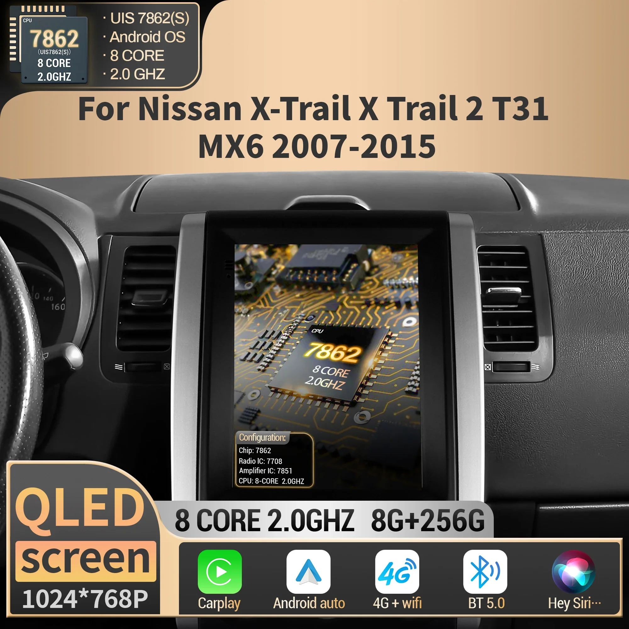 9,7 ′′ para Nissan x-trail X Trail 2 T31 MX6 2007 2008 2009 2010 2011 2012-2015 Radio de coche Multimedia 4G BT CarPlay pantalla QLED