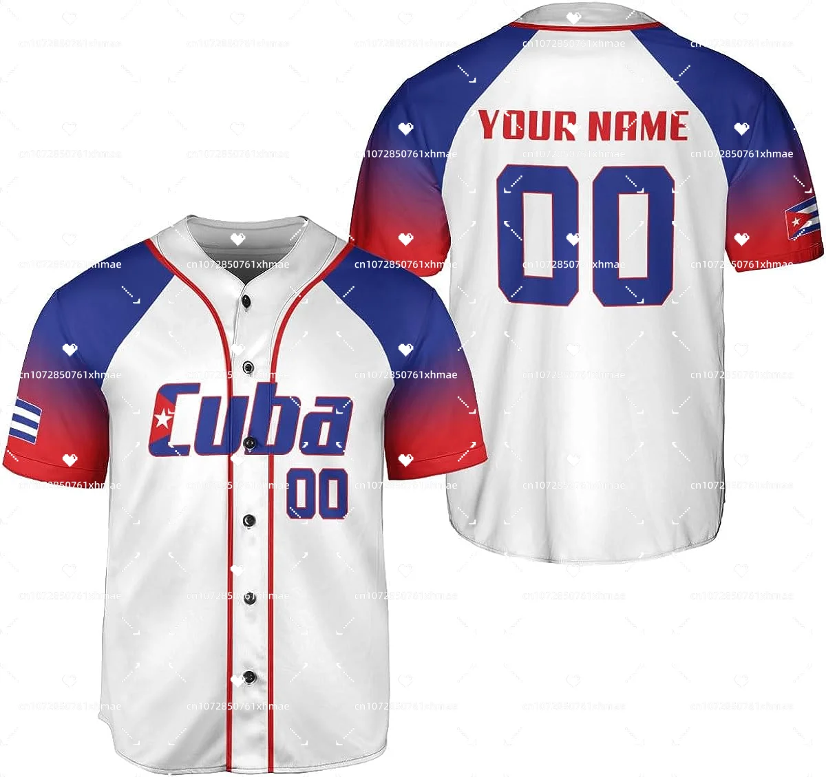 Customize Cuba Flag Badge Baseball Jersey Men\'s Womens Casual Short Sleeve Jersey Men\'s Streetwear Short Sleeve Sports T-shirt