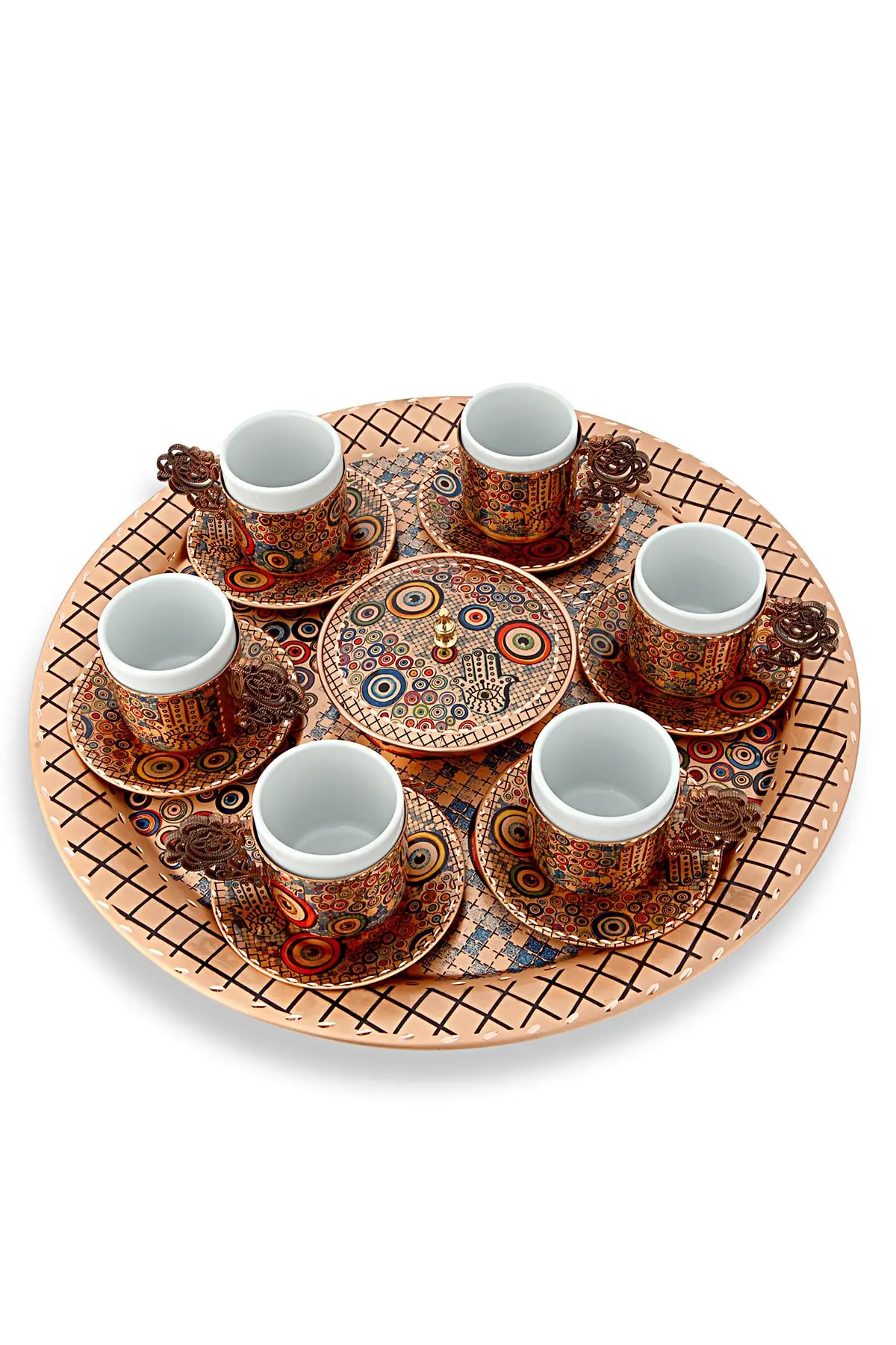 

DOLBOVI evil eye bead themed 6 person copper coffee set handmade espresso cup