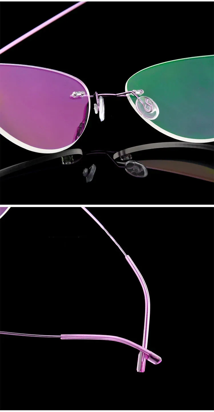 Titan Legierung Randlose Anti Blau Licht Lesebrille Für Frauen Cat Eye Metall Presbyopie Brille HD Augenschutz Leser – Detail 18