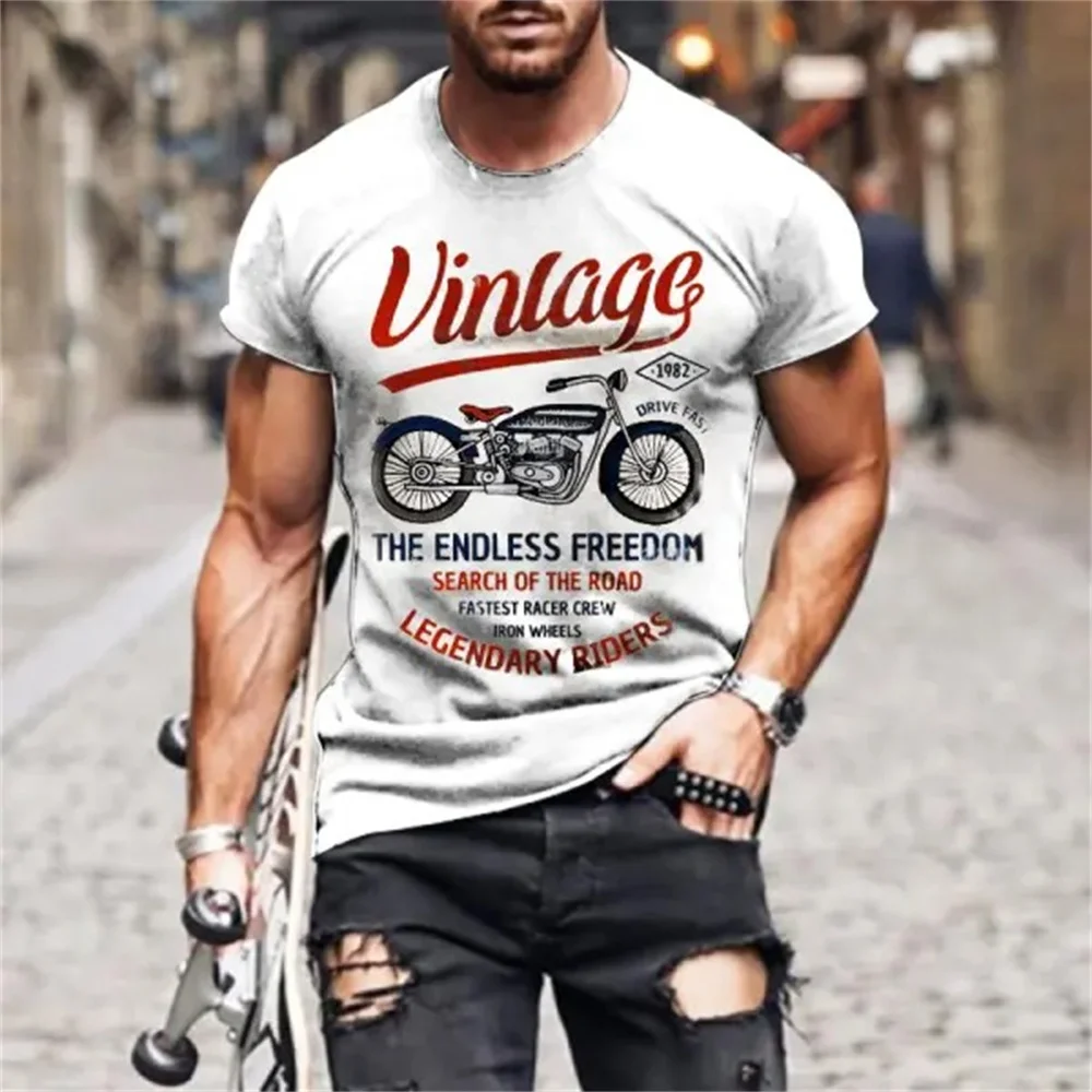 Vintage Motorcycle T-Shirt Men\'s Racing Printed Short Sleeve T Shirt for Men Motor Biker Summer Casual Oversized Tops Clothing