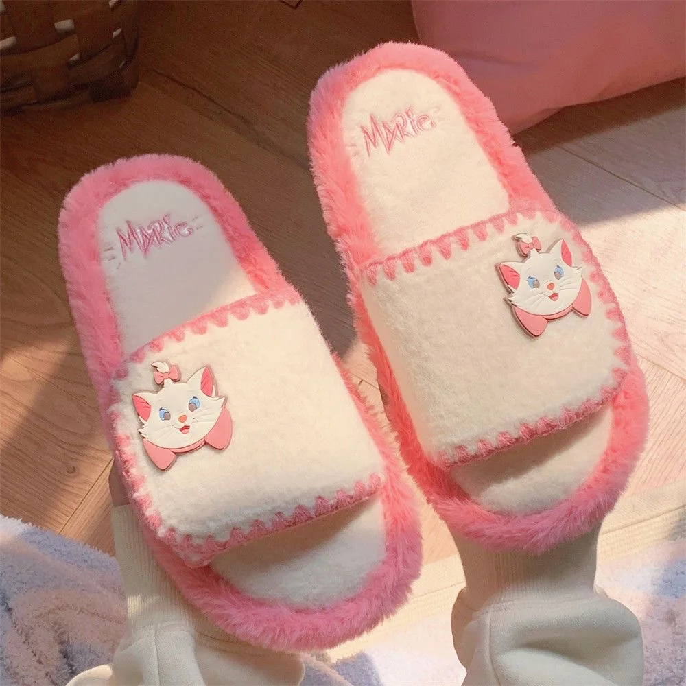 

Ladies' soft sole comfortable girl's heart hairy slippers ins style sweet Mary cat autumn and winter cotton slippers