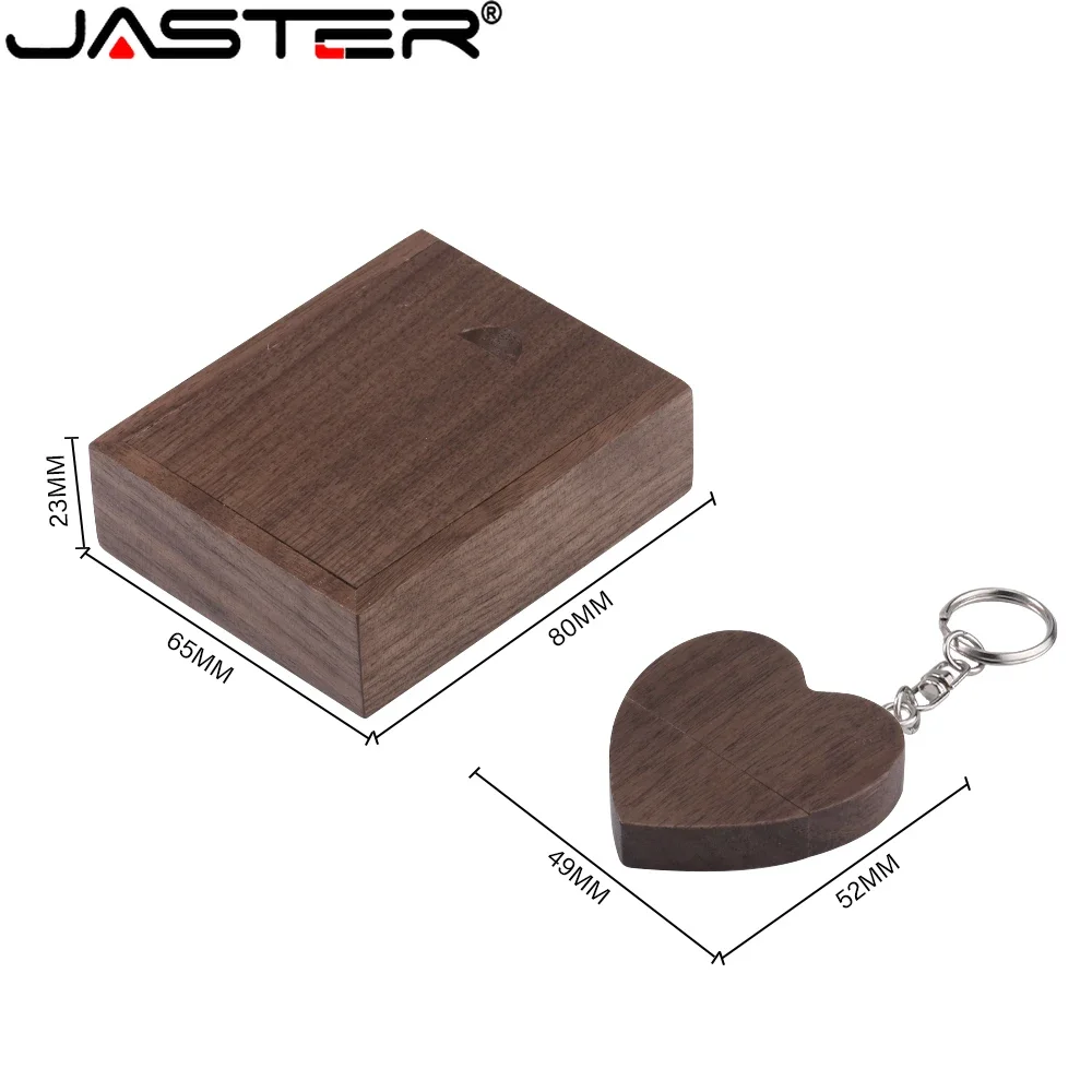 Free Custom Logo USB Flash Drive, Madeira Coração Memory Stick, Pretty Walnut Wood Box, Presente criativo, 128GB, 64GB, 32GB, 16GB