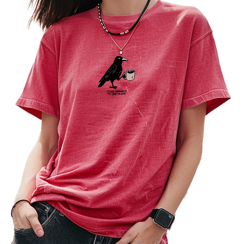 

Vintage Cotton Oversized T-Shirt Women‘s T-Shirt Y2K Short Sleeve Round Neck Fitted Crop Top Colorful Cute Cartoon Raven