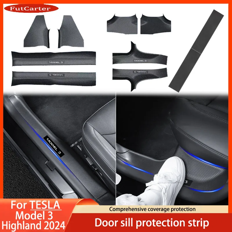 For Tesla Model 3 Highland 2024 ABS Door Sill Protector , Door Sill Scuff Plate Guard Pedal Kick Protection Strip Waterproof Pad