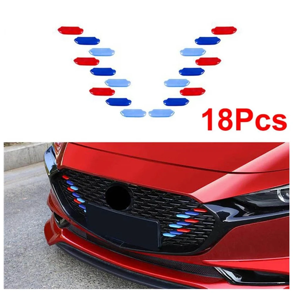 Car Front Face Middle Net Bright Sequins Modified Decoration Protection Strip Three Colors for Mazda 3 Axela 2019-2021