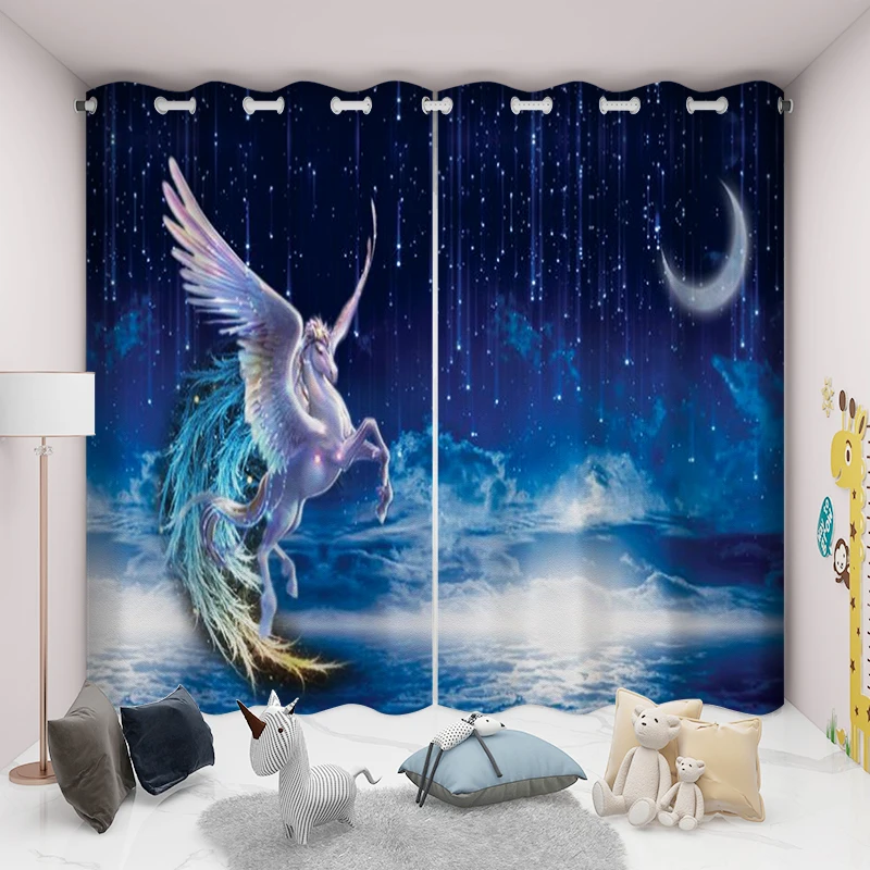 Custom Cartoon Unicorn Curtains Girls Children's Room Cute Princess Pink Semi-Blackout Bedroom Blinds Floor-to-ceiling Windows