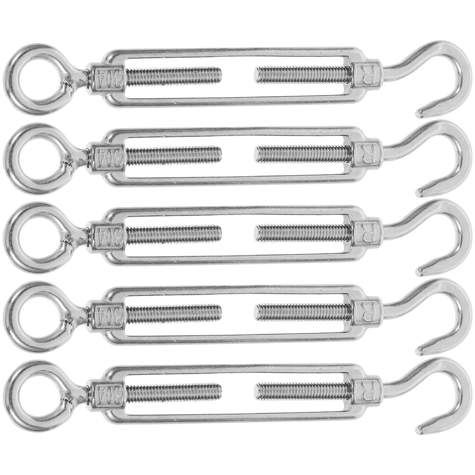 5Pcs Stainless Steel 304 Turnbuckle Silver Wire Rope Tension Regulator Rope Tightener 14.6cm Length 64Mm Travel
