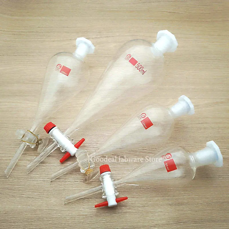 

1 шт., грушевидная прозрачная толстая разделительная воронка от 30 до 1000 мл с поршнем из ПТФЭ/стекла для лабораторного отделения масла