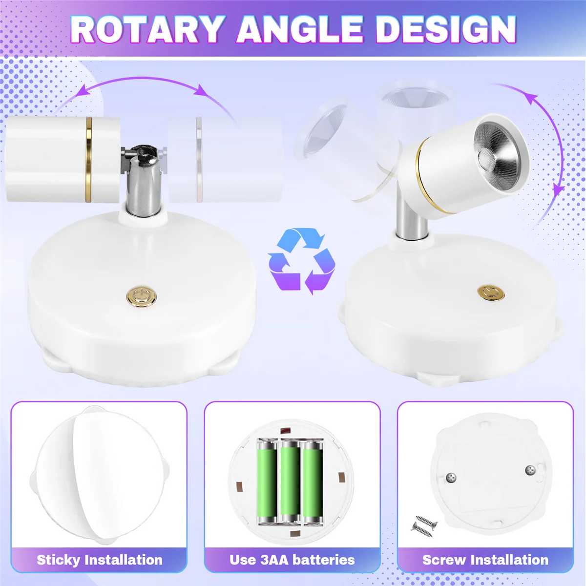 ไฟสปอตไลท์ไร้สายแบตเตอรี่ดําเนินการเน้นไฟสปอตไลท์ LED หรี่แสงได้ในร่มทุกที่โคมไฟติดผนังหมุนได้ (2 แพ็ค)