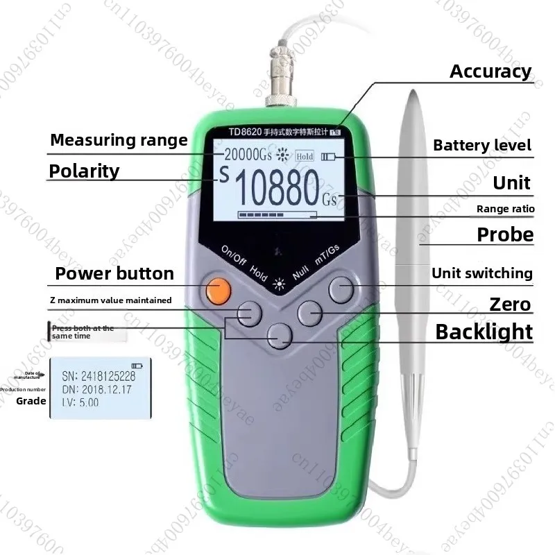 TD8620 Digital Gaussian Meter Permanent Magnet Surface Magnetic Field Tester