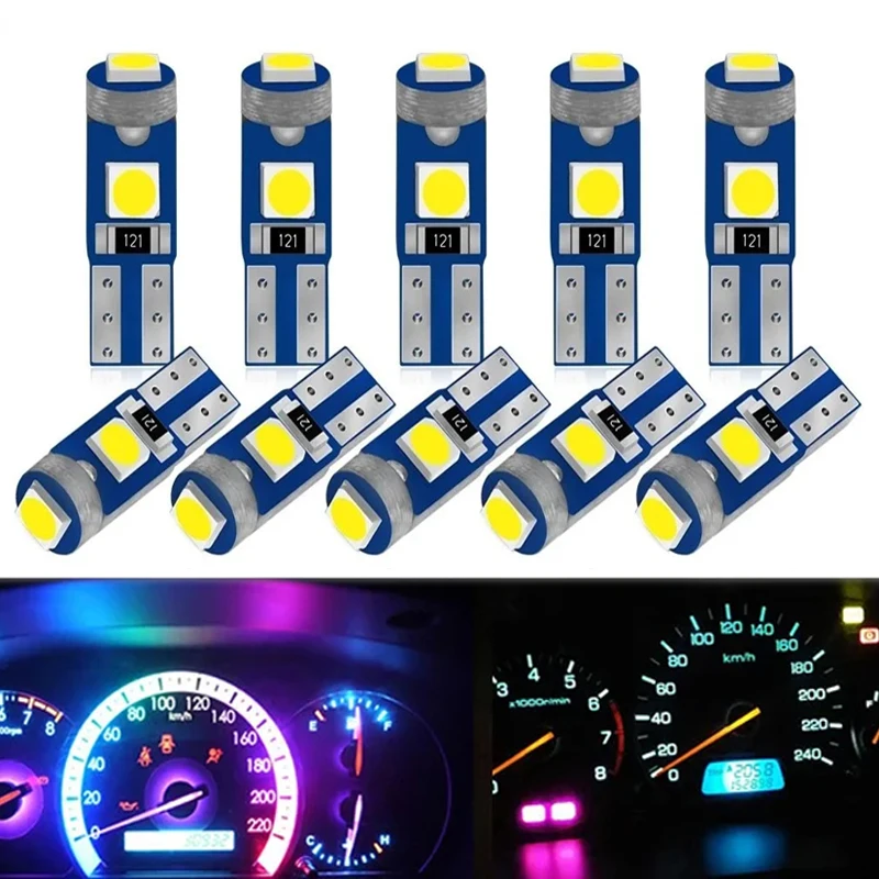 

10Pcs T5 Led Bulb 3SMD 3030 Chips Super Bright Car Board Instrument Panel Lamp Auto Dashboard Warming Indicator Wedge Light 12V