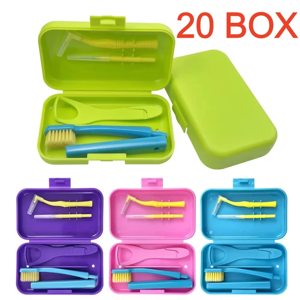 

20 Set Portable Toothbrush Box Orthodontic Oral Hygiene Tools Kits Interdental Brush Tongue Scraper Travel Toothbrush