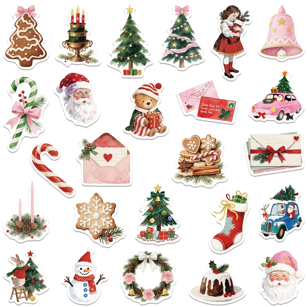 10/30/50 قطعة الكرتون عيد الميلاد ملصقات الجمالية Vintage الكتابة على الجدران ملصق DIY بها بنفسك زجاجة ماء الثلاجة الهاتف مذكرات مائي لعبة أطفال