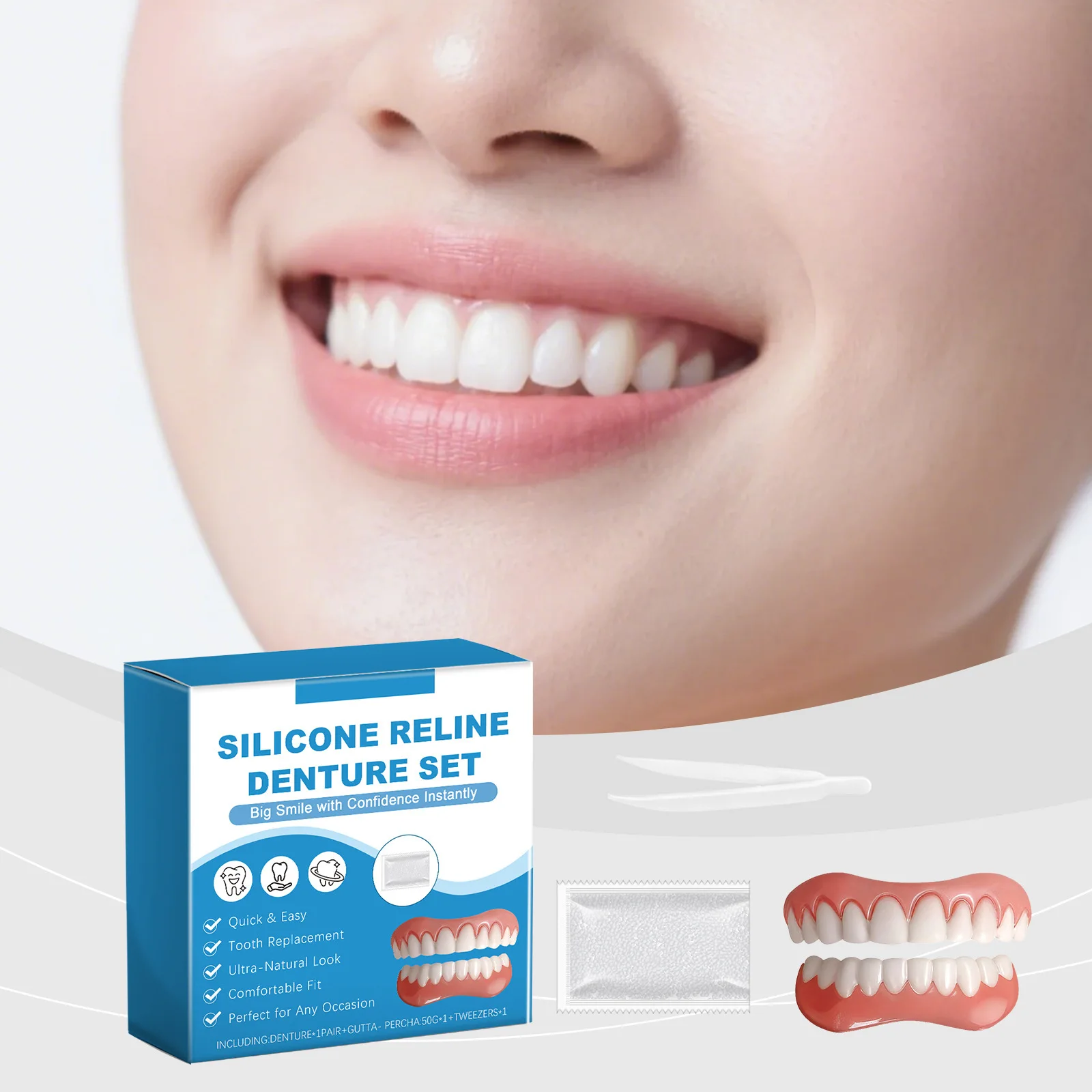Denture Full Set Over Gums Kit Soft Design Easy Using No Teeths Cover Missing Broken Tooth Accessories False Teeth For Woman Man